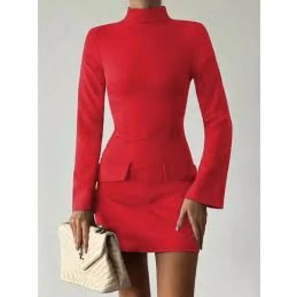OYS Women's Size M Mock Neck Bell Sleeve Mini Dress Red Bodycon TikTok Viral